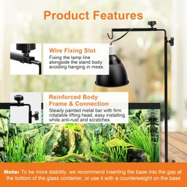 Simple Deluxe Reptile Light Stand Adjustable 16-32 inch Floor Lamp Holder, Metal Bracket for Reptile Tank & Terrarium Heating Light