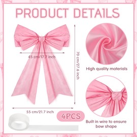 EYNDYN 4 Pcs Large Pink Coquette Bow for Backdrop 27.6x21.7'' Big Pink Bows Room Wall Decor Giant Ribbon Tie Hanging Gift for Birthday Bachelorette Party Girl Baby Shower Bridal Shower Wedding