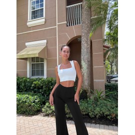 OQQ Women Wide Leg Pants High Waist Casual Pants Fall Clothes Outfits Black