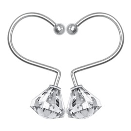 BATHDESIGN Shower Curtain Hooks, Diamond Shaped Acrylic Crystal Shower Curtain Hooks for Curtain and Shower Rod, Decorative Rhinestones Bling Shower Curtain Hooks, Clear, Set of 12