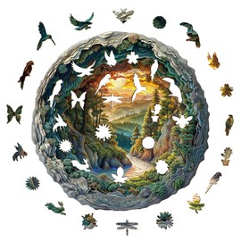 Wooden Jigsaw Puzzles, Wooden Puzzles for Adults, 3D Visual Colorful Puzzles-3D Cave Forest, Unique Shape Autostereoscopy Puzzle, Hard Challenge Puzzle for Family Friends (13.4 * 13.3in 300pcs)