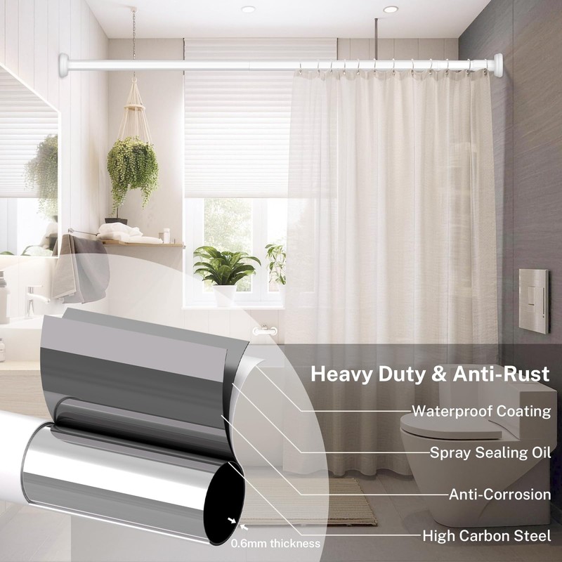 ZYKORT Heavy Duty Tension Curtain Rod No Drilling,Adjustable 39-173In,White