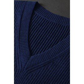ZHILI Men's Knitted Vest Pulunder Sleeveless Cable Knit V-Neck Wool Blend, darkblue