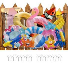 Extra Large Pool Toy Float Storage Net,79" X 47" Hanging Swimming Pool Toy Organizer with 20 Hooks Reinforced Mesh Net Poolside Fence Toys Net Holder for Inflatable Floats, Rafts, Balls, Pool Toys
