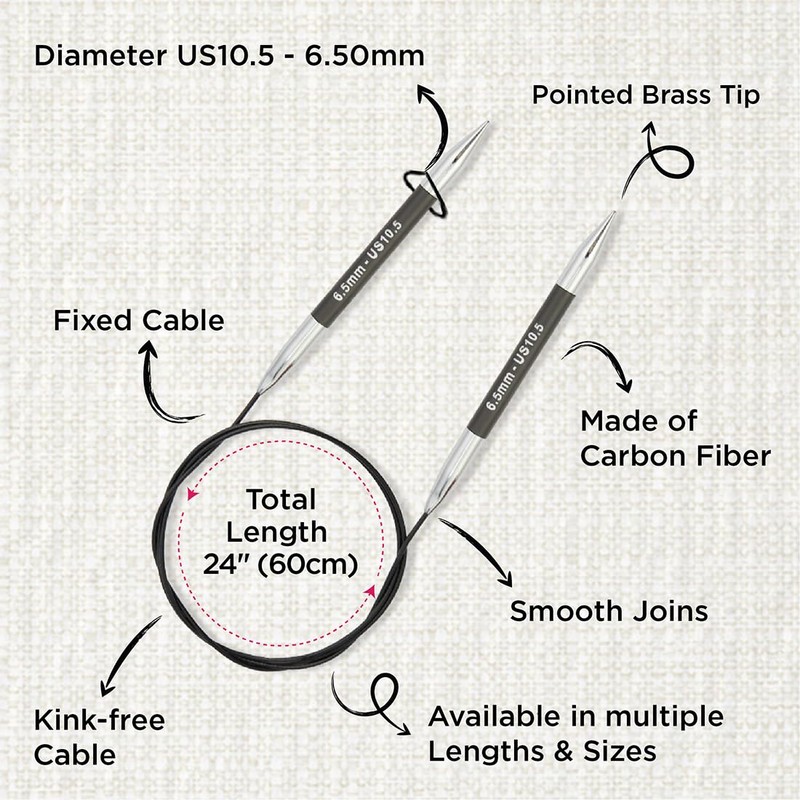 KnitPro Karbonz circular needle 60cm 6.50mm - 3pcs