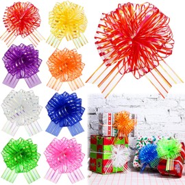 Poen 8 Pieces Large Pull Bow 6 inches Organza Gift Wrapping Ribbon Bow for Wedding Baskets Gift Wrapping and Decoration(Mixed Color)