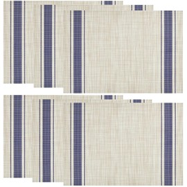 Niviy Blue Beige Placemats Set of 6, 12x18 Inch Heat Resistant Non-Slip Washable Durable Table Mats for Holiday Party Kitchen Dining Room Decoration