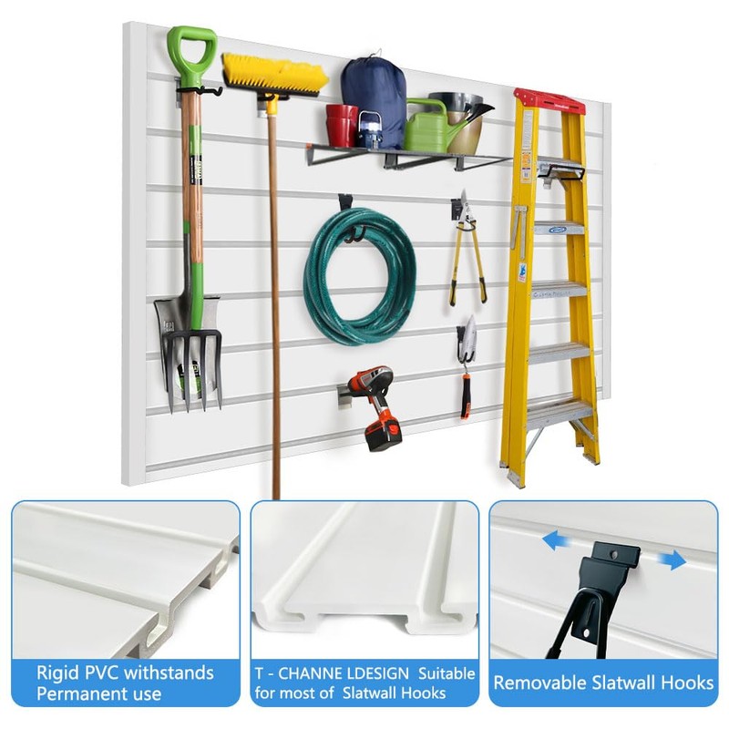 COLCUT Slatwall Panel, Heavy Duty PVC Slatwall Garage Organizer,4x2 feet