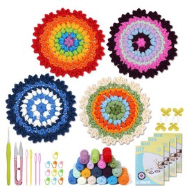 LVIITIS The Beginners Crochet Kit with Yarn, Crochet Starter Kit for Adult with Step-by-Step Video Tutorials,-The Flower Coaster