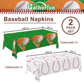 Gatherfun Baseball Party Supplies: 2-Pack Baseball Birthday Decorations with Disposable Plastic Tablecloth - Table Cover for Baseball Games & Parties, 54 x 108 Inch