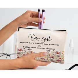 kdqua Inspirational Boho Girls Makeup Bag, Baby Shower Floral Baby Gift, Inspirational Gift for Women Girls Botanical Wildflower Linen Cosmetic Bag Travel Toiletry Bag, Graduation Gifts