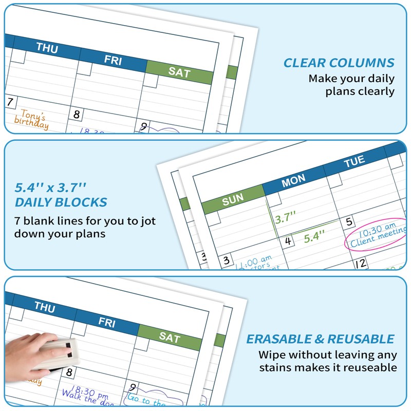 Large Dry Erase Calendar - Undated 1 Month Dry Erase