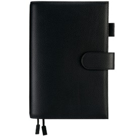 Ox Knight A5 Leather Planner Cover for Hobonichi Cousin, Stalogy, Midori, Leuchtturm1917, and More - with Pen Loop, Card Slots, Back Pocket, and Bookmarks (Black)