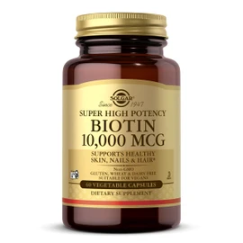 Solgar Biotin 10,000 mcg, 60 Vegetable Capsules - Energy, Metabolism, Promotes Healthy Skin, Nails & Hair - Super High Potency - Non-GMO, Vegan, Gluten Free, Dairy Free, Kosher - 60 Servings