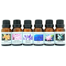 Crazy Candles 6 Bottles Set, 1 Freesia, 1 Japanese Cherry Blossom, 1 Lavender Blossom, 1 Lilac, 1 Lotus, 1 Tuberose 1/2 Fl Oz Each (15ml) Premium Fragrance Oils