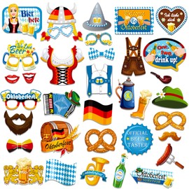 HOWAF 35 Oktoberfest Photo Props Oktoberfest Decoration, Oktoberfest Photo Booth Props Bavarian Photo Box Accessories Gingerbread Hearts Bavarian Hat Oktoberfest Party Glasses Bavarian Oktoberfest