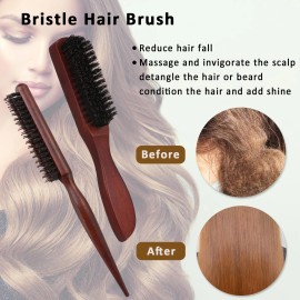 Cseece 2 Pack Boar Bristle Brush for Slicking Back, Teasing, and Styling Fine or Thi...