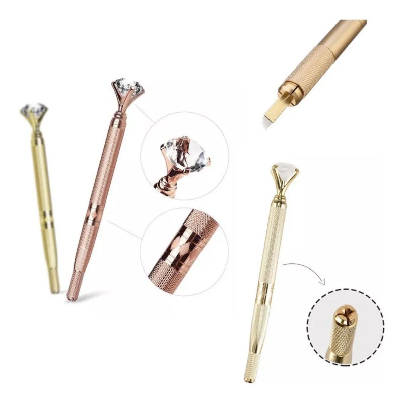 Inductor Diamante Agujas Microblading Shading Tatuajes Cejas Dorado