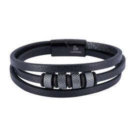 LUCKMAN Pulsera Hombre Acero Inoxidable Color Negro, Brazalete de Cuero Piel Vegana y Broche Magnético – Joyería y Accesorios para Hombre, Regalos para Hombre Navidad y San Valentín, Regalos para Papá Originales, Modelo Max