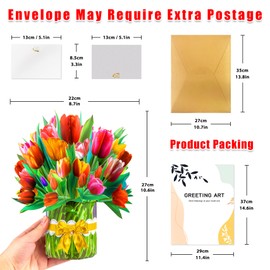 GREETING ART Pop Up Flower Cards, Tulips Paper Flower Bouquet Greeting Cards with Blank Note Cards & Envelope, Birthday Card, Anniversary Card, Get Well Gifts for Women