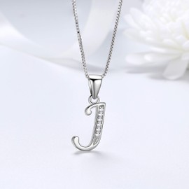 Aurora Tears Letter J Neckalce 925 Sterling Sliver Initial J Alphabet Pendant with Cubic Zirconia Jewellery Dating Gifts for Women DP0045J