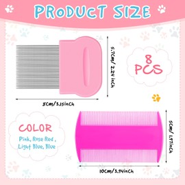 8 Pieces Flea Lice Combs Double Sided Lice Removal Comb Hair Grooming Comb with Metal Teeth (Pink, Blue, 3.5 x 2 Inch, 3.54 x 1.57 Inch)