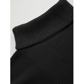 CIDER Cropped Sweaters for Women Turtleneck Sweater Long Sleeve Ribbed Knit Lantern Sleeve Pullover Fall Outfits Black