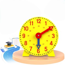 Mubuni 24-Hour Teaching Clock,Yellow Teaching Clock learn to time clock,Te/aching and Display Clo/ck Model,Colorful Educational Teac/hing Cl/ock,Mini Learning Clo/ck