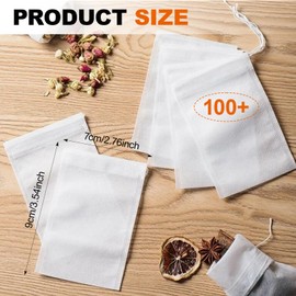 100PCS Reusable Tea Filter Bags with Drawstring, Tea Bag Empty, Empty Tea Bag, Reusable Teabag, Empty Tea Bag, Teafilter, Reusable Tea Bag for Loose Tea Infuser for Loose Tea, Coffee & Spices (7X9Cm)