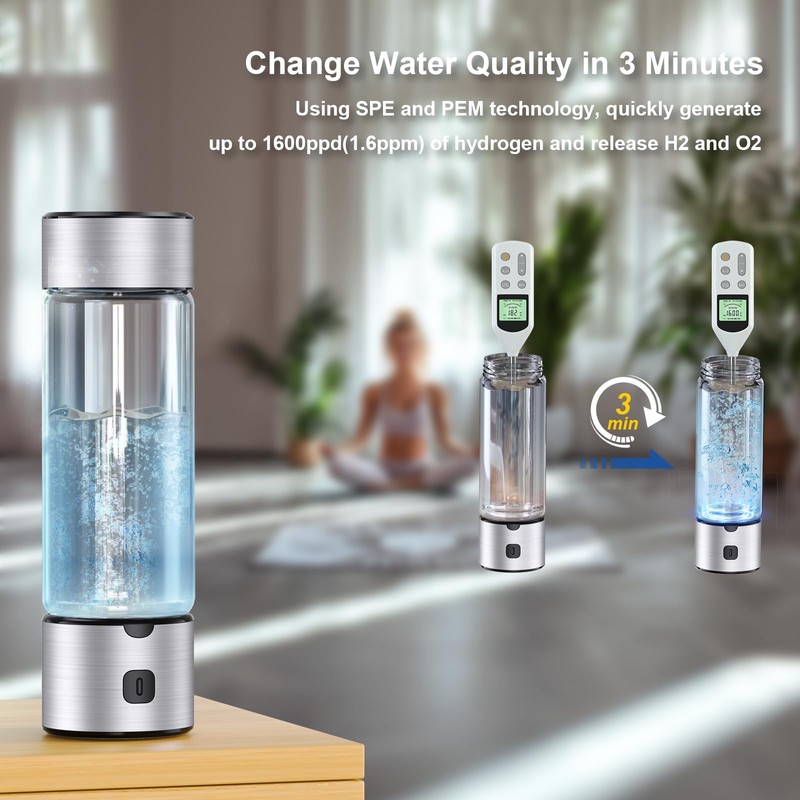 Premium Hydrogen Water Bottle 460ml SPE/PEM Hydrogen Generator with Rechargeable