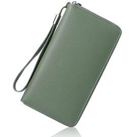 RNIEGA Women's Long Wallet, Large Capacity, Genuine Leather, Good Touch, Multi-functional, Coin Purse, Card Pocket, Skimming Prevention, Stylish, Genuine, green