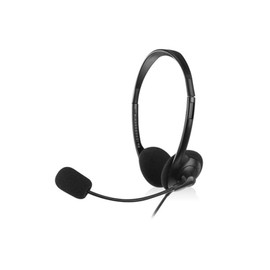 Ewent EW 3563 Headset mit Mikrofon und Lautstärkeregelung -2,1 m Kabel, Schwarz