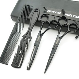 Hair Cutting Scissors Set with Combs Lether Scissors Case,Hair cutting shears Hair Thinning shears For Personal and Professional (6.0 inch, Black)