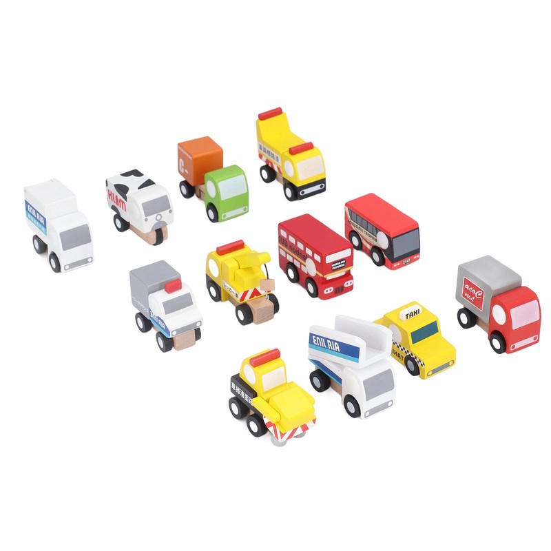 12pcs Wooden Mini Trucks Forward Backward Promote Cognitive Kids Educational