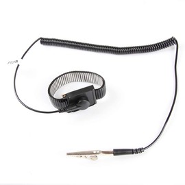 FEITA - Correa de muñeca de metal antiestático ajustable ESD – Pulsera antiestática con cable enrollado de 8 pies – Pulsera de metal protector de seguridad personal – Negro – 1 unidad