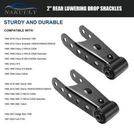 Nakuuly 2" Rear Drop Lowering Shackle Suspension Kit 6400 Compatible with Chevy Silverado GMC Sierra 1500 C1500 K1500 Dodge Ram Replaces # 6400 410520