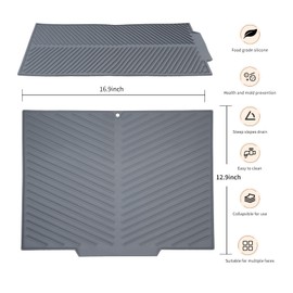 FHUIEWRY Silicone Dish Drying Mats, 2PCS Large Draining Board Mat Non-Slip Dish Drainer Mat Thickness Heat Resistant Sink Protector Mat, 43x33CM Folding Dishwasher Trivet for Kitchen Counter