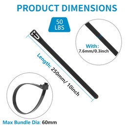 Armpow Pack of 100 7.6 mm x 250 mm Cable Ties Reusable UV-Resistant Strong Nylon Removable Cable Ties with 50 kg Tensile Strength (White)