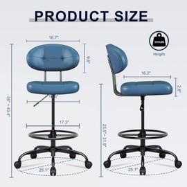 Misolant Drafting Chair Without Arms, Tall Office Chair with Footrest Ring for Standing Desk, Small Faux Leather Executive Chair with Adjustable Height for Bar Lab Counter Height Desk, Navy Blue