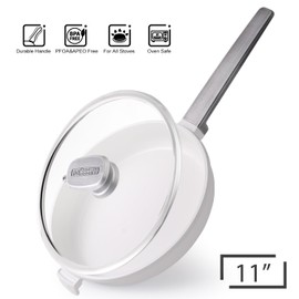 MGC Ceramic Pan With Lid, PFOA&PTFE Free Non Stick Frying Pans,Oven and Dishwasher Safe, Compatible with All Stovetops (White, 11Inch)