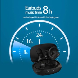 HAPPYAUDIO S1 Earbud TWS Headphones Bluetooth 5.0 Wireless Headset Sports w/Ear Hooks Built-in Mic Volume Control, IPX7 Water Resistant Sweatproof, 56Hrs Playtime for iOS Android (Black)