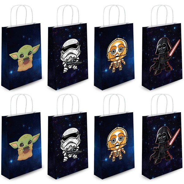 LAGREME Mandalorian baby Yoda Theme Birthday Party Decorations Gift Bags for Yoda Goodie Bags Party Supplies, 16 Count (Pack of 1)