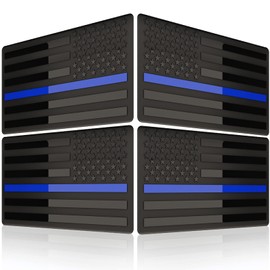 Embossed 3D Metal Thin Blue Line All Black American Flag Emblem Decal Stickers (2 Pairs), Matte Black 5" x 3" Patriotic USA US Flag Decals for Car, Truck, Motorcycle Honoring Police Law Enforcement