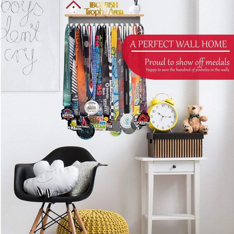 iBobbish Trophy Medal Holder Display Hanger Rack Frame Shelf,Medal Holder
