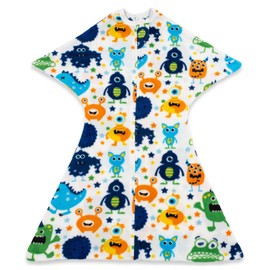 SleepingBaby Zipadee-Zip Transition Swaddle - Warm Fleece Baby Swaddle Blanket with Zipper Convenience - Monster Madness, Large (12-24 Month)