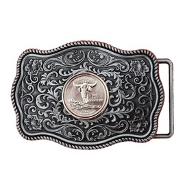 US 2007 Montana State Quarter BU Uncirculated Coin Silver Tone Belt Buckle NEW - Beautiful Western Scroll Design