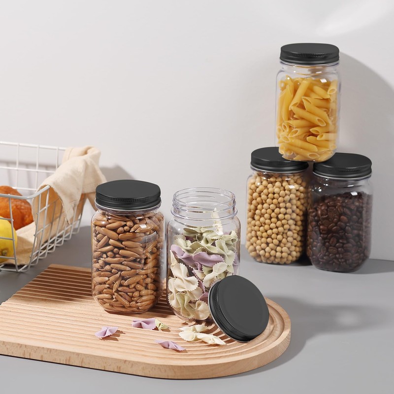 novelinks 16 oz Clear Plastic Jars with Lids, Refillable 16oz