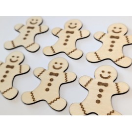 Chirpy & Goose Wooden Gingerbread Man Shapes, 6cm x 5cm, Laser-Etched Christmas Decorations, Natural Wood, UK Made