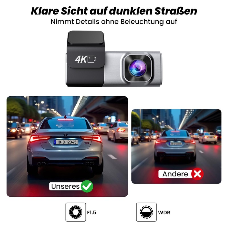 Dash Cam, 4K WiFi Dash Cam for Car, Dash Cam