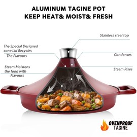 INSETFY Non-Stick Frying Pan/Skillet 11", 3QT Tagine Pan,Cast Aluminum Pans with Lid, Stove/Oven-to-Table Cookware, Dishwasher Safe& Compatible with All Stovetops（Red）